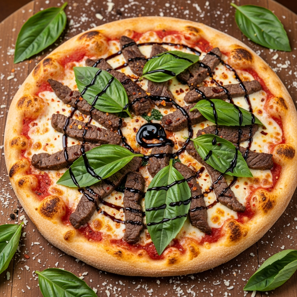 Beef Basil Leaf Pizza